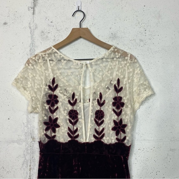 Free People Velvet Floral Lace Velour Maxi Dress Size 8 - Picture 7 of 11